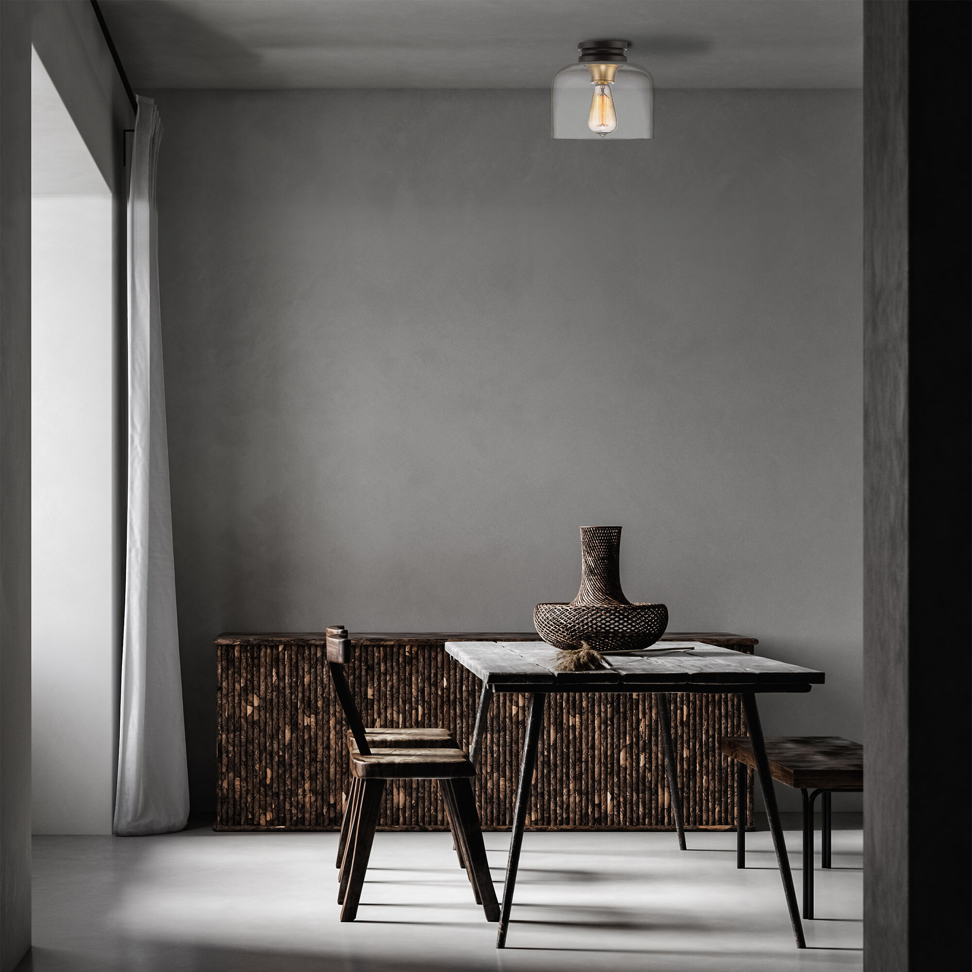 Ezra 1 Light 9 inch Vintage Bronze Flushmount Ceiling Light